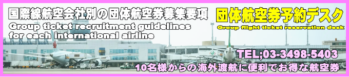 国際線航空会社別の団体航空券募集要項